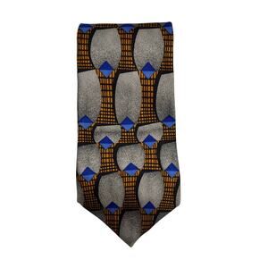 Muroya - Men’s Tie-58” Long-Gray Black Orange Modern Geometric Design - Silk-USA
